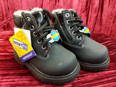 New Kid's Smart Fit Waterproof Boot Black Zip up Work boot weather