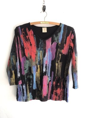 Jess & Jane Top Women's Small  3/4 Sleeve Stretch Boho Casual