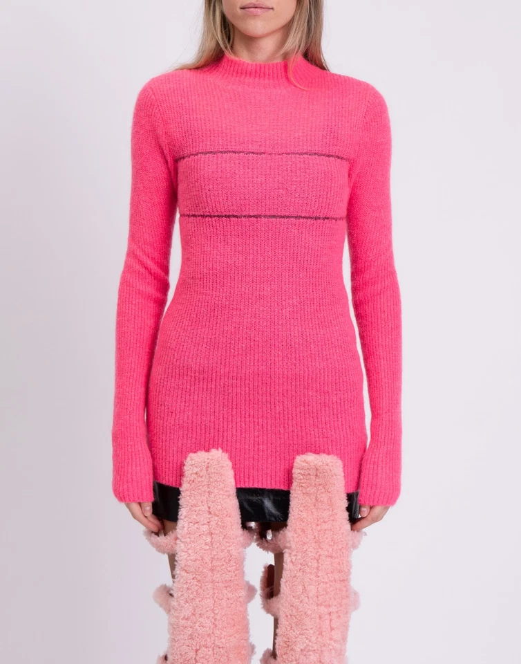 RRP€361 MSGM Turtleneck Jumper Size M Pink Mohair Wool Blend Made in Italy - Image 3 of 4