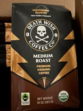 Death Wish Medium Roast Ground Organic Coffee 6 packs 10 oz Packages exp 4/ 26