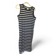 Serra Navy and White Striped Midi Dress