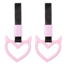 2Pcs Heart-Shaped Car Handle Straps Rear Bumper Warning Ring Pink/Black