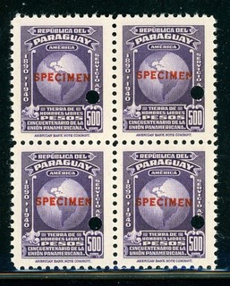 PARAGUAY MNH Specialized ABNCo SPECIMEN: Scott #C130 500P PA Union Block 4 $$$