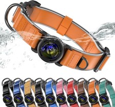 AirTag Dog Collar, Waterproof Reflective Leather Dog Collar with AirTag Holder L