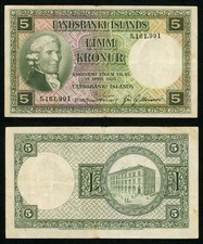 Iceland Banknote Law of 15 April 1928 3rd Issue 5 Kronur Jon Eiriksson P #32 VF+