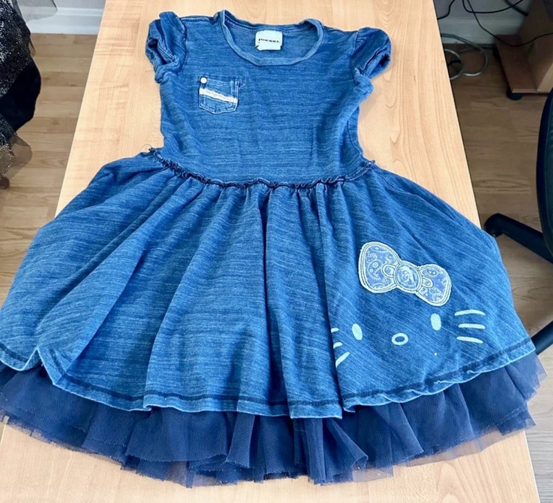 Diesel industrial Hello Kitty girls size 7 blue jean puff dress