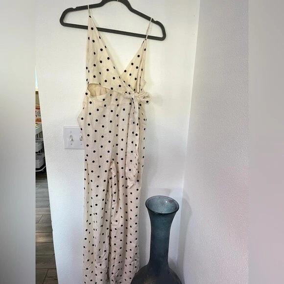 Tularosa Lainey Jumpsuit Linen Blend Ivory/Black Polka Dot Size XS - Image 2 of 4