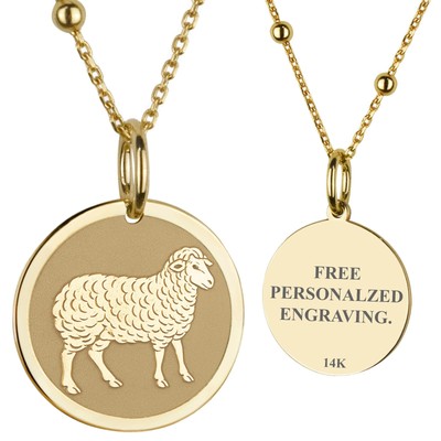 14K Gold Schaf Zeichen Halskette, personalisiert Geburtsjahr Charm, Glück Geschenk