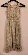 Women's Midi Dress M Cato Sage Green Peach Floral Ruffle Smocked Wedding Guest
