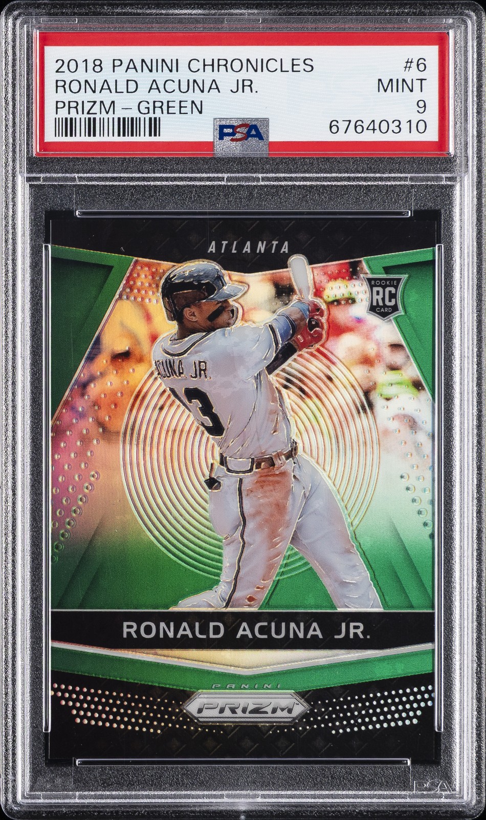 2018 PANINI CHRONICLES PRIZM GREEN #6 RONALD ACUNA JR. ROOKIE RC 32/50 PSA 9
