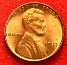 1947-P Lincoln Wheat Cent Penny GEM RED BU From an Original Bank Roll