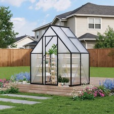 6x4 ft Greenhouse, Polycarbonate Walk-in Greenhouse Heavy Duty Aluminum Frame