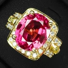 24K Gold 925 Sterling Silver Rings Sparkling Pink Padparadscha Sapphire 6.20Ct