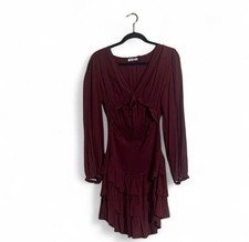 Mixology Dress Sz L Tiered Layered Cutout Tie Front Smocked Ruffles Ruching