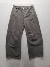 Zara Women Jeans 2 Gray Denim Barrel Leg High Rise Pockets 100 Cotton Comfort