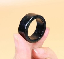 Cert'd black 100 Natural A Jade jadeite  20.1 mm Ring US 10.4 D30594A    