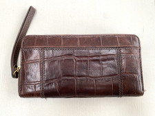 Fossil Purse Wallet Brown Tortoise Shell Leather with Wrist strap Zip Around