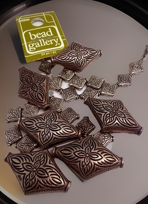 Aged Metal Bead Landing Stamped Concho Design Beads Qty:24