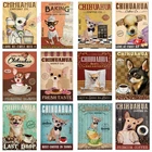 Chihuahua with Coffee Retro Tin Metal Signs Vintage Tin Sign Funny Dog Plaque fo