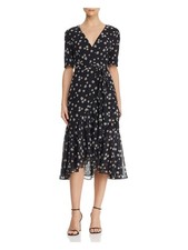 FAME AND PARTNERS Womens Short Sleeve Below The Knee Evening Fit + Flare Dress
