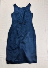 Monsoon Blue Wiggle Dress UK 8 Satin Bow Pencil Midi Party Cocktail Vintage