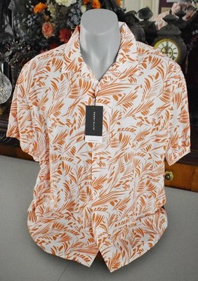 NWT HANDSOM PERRY ELLIS BURNT SIENNA LEAF MOTIF SHORT SLEEVE MENS SHIRT SIZE XXL