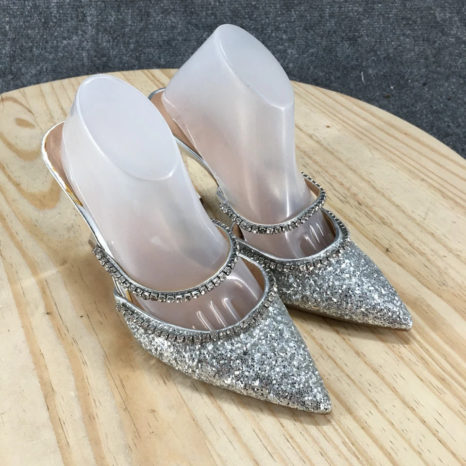 NEW INC Heels Womens 6 M Gylana Glitter Studded Slip On Pointed Pumps Silver - Изображение 3 из 4