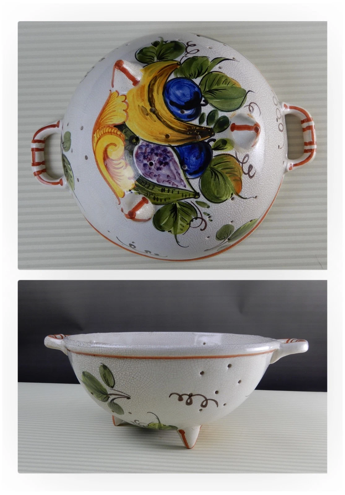 Ceramiche ABC Bassano Footed Colander/Strainer Made In Italy Hand Painted