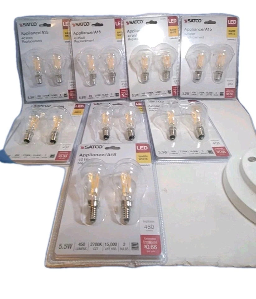 7-2 Pack Satco S21871 LED Filament 120V 5.5W =60W A15 Candelabra E12 Clear 2700K - Image 3 of 4
