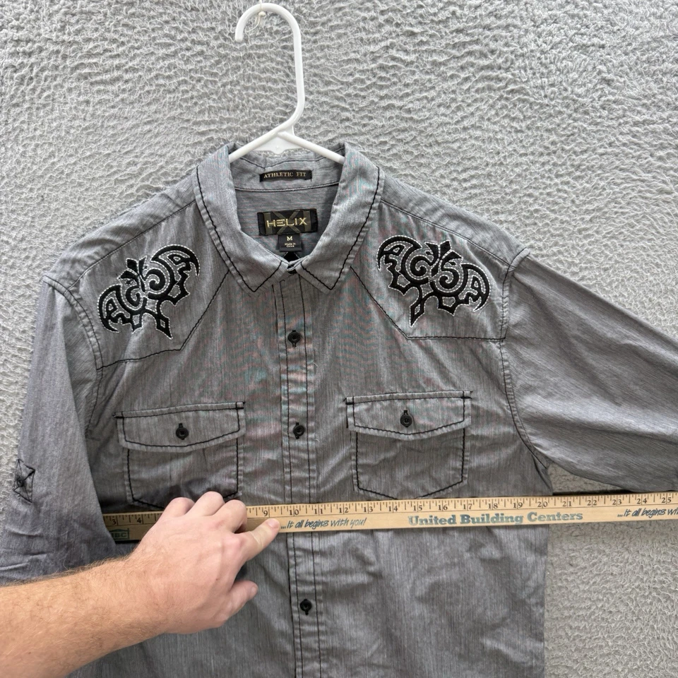 Helix Shirt Adult Medium Gray Pearl Snap Embroidered Western Rodeo Mens Y2K - Image 3 of 4