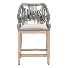 Maklaine Transitional Woven Loom 26" Fabric Counter Stool in Light Gray