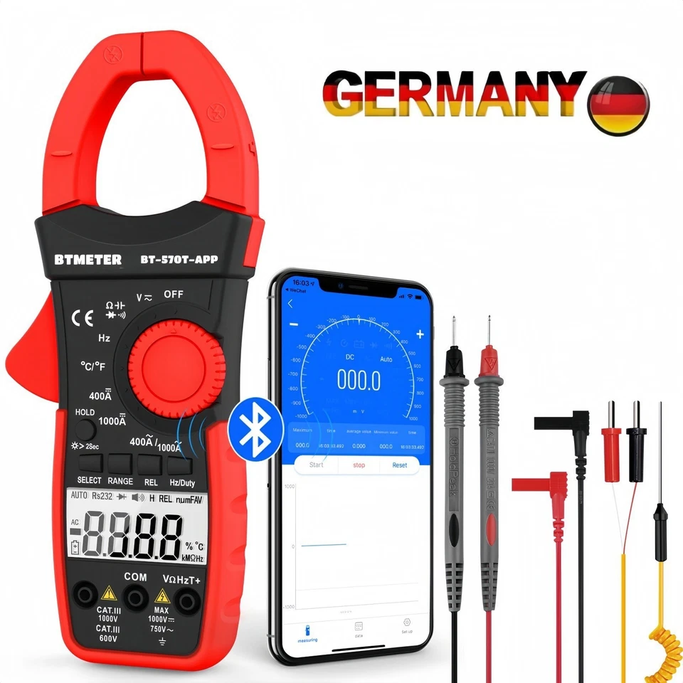Zangenmessgerät 4000Counts AC/DC APP, Auto Range Multimeter Kap.+Temp. - Bild 1 von 4