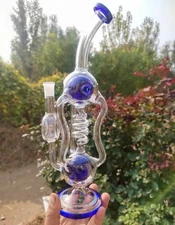 Recycler rig coil  Multiple pipes egg 13" bong Glass Water pipe Smoking 14mm bow