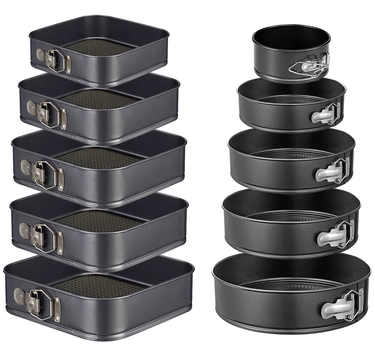 Square Round Cake Tins Baking Set of 5 Non Stick Bake Trays Wedding Tier UK