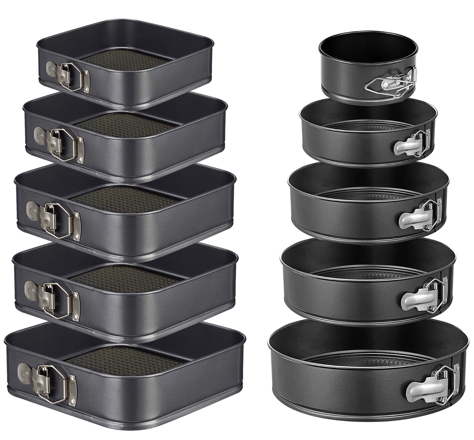 Square Round Cake Tins Baking Set of 5 Non Stick Bake Trays Wedding Tier UK
