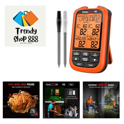 1000FT Wireless Meat Thermometer Digital with 2 Upgraded Ultra-Thin Probe, Sm...