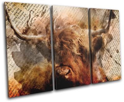 Highland Kuh alt Vintage Tiere VOLL LEINWAND WANDBILD Bild Druck