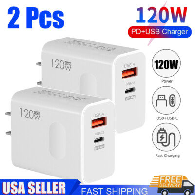 2Pcs 120W USB-C Type C Fast Wall Charger Power Adapter For iPhone 14 13 12 11 XR