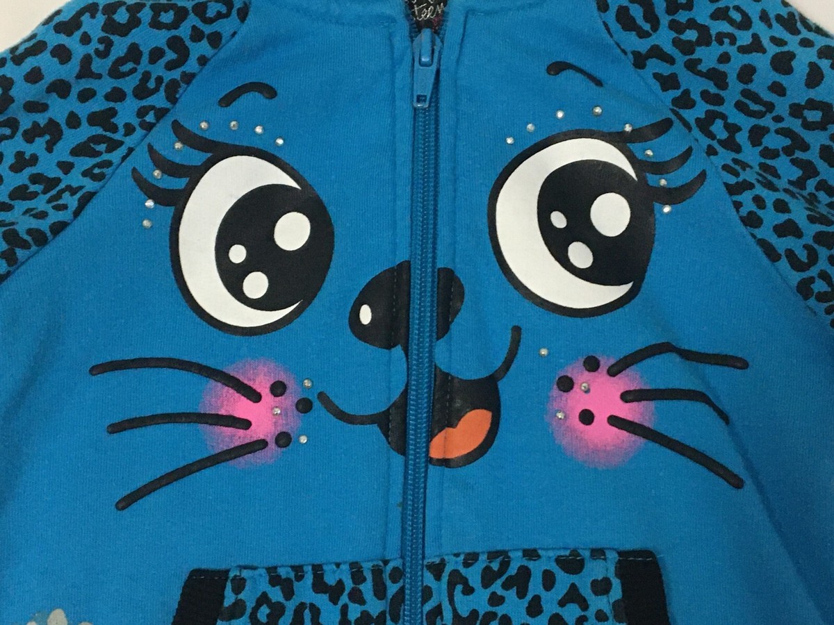 Self Esteem Girls Blue Cat Leopard Animal Print Hoodie Size