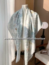 Sallys 18 Momme Jacquard Silk Wrap Scarf Stole Animals Flowers Print Shawl 53"