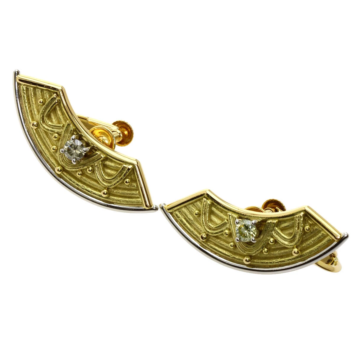 0.155ct Fumiko Hoshi Diamond Earring Platinum PT900 18K Yellow Gold 11.3g
