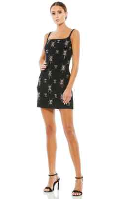Mac Duggal Black Multi Embellished Beaded Cocktail Minidress Size 12 $258