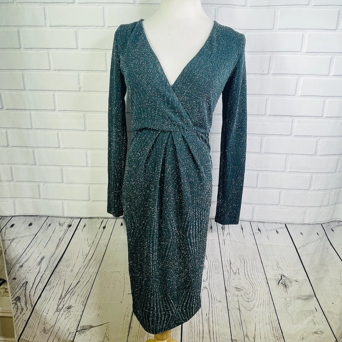 Charlotte Russe Green Sparkle Long Sleeve Backless Dress M eBay