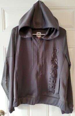 Ecko Red men's LG gray hooded full zip jacket w/logo spellout & sheer shoulders 