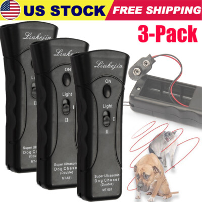 3-Pack Ultrasonic Anti Dog Barking Trainer w/LED Light Gentle Chaser Device US