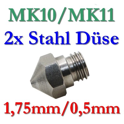 2x MK10 MK11 0,5mm Edelstahl Stahl Düse Nozzle Makerbot Flashforge Dremel Wanhao
