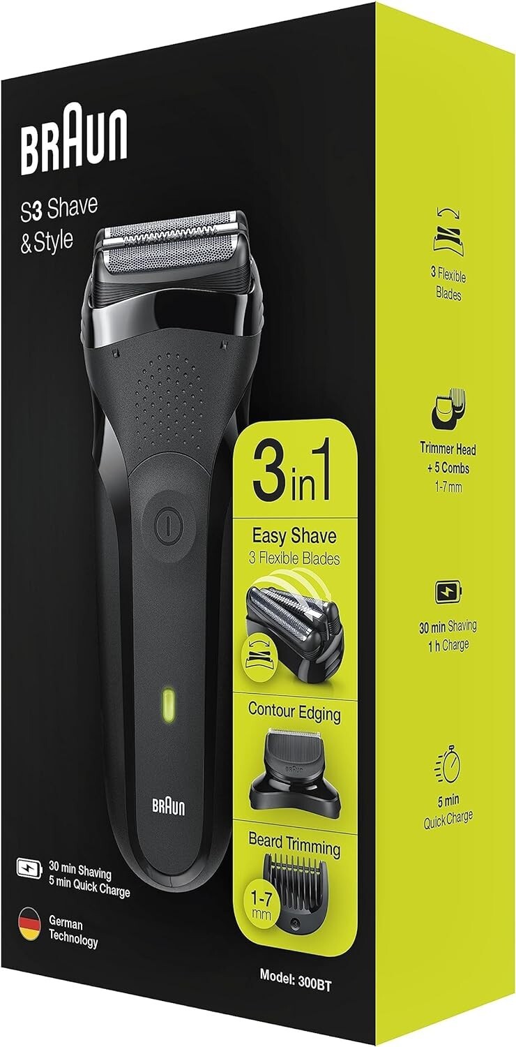 Braun Series 3 Shave & Style Kit. 300BT Trimmer Kit 3in1 Shaver, Black