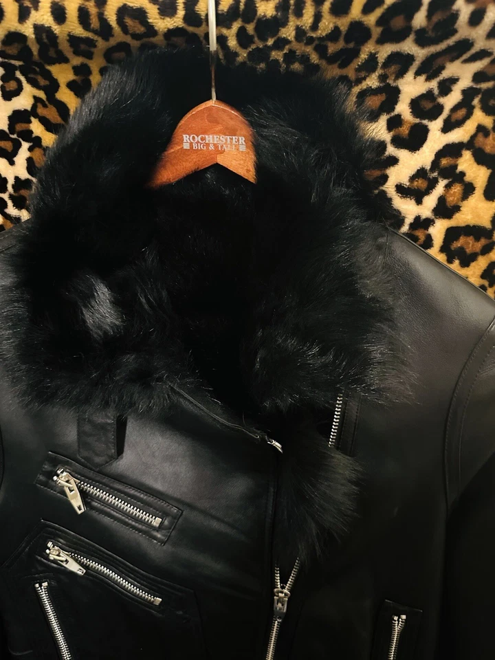 Chaqueta de motociclista de cuero bombardero negra de piel de oveja vintage - talla mediana Foto 3 de 4