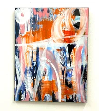 Original Abstract Painting on paper in frame 11X14 