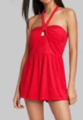 NWOT WILD FABLE Womens halter-style terry shorts romper - red L